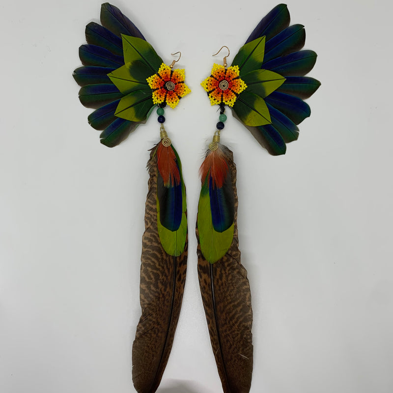 Feather Wing Earrings w Beaded flower 31
