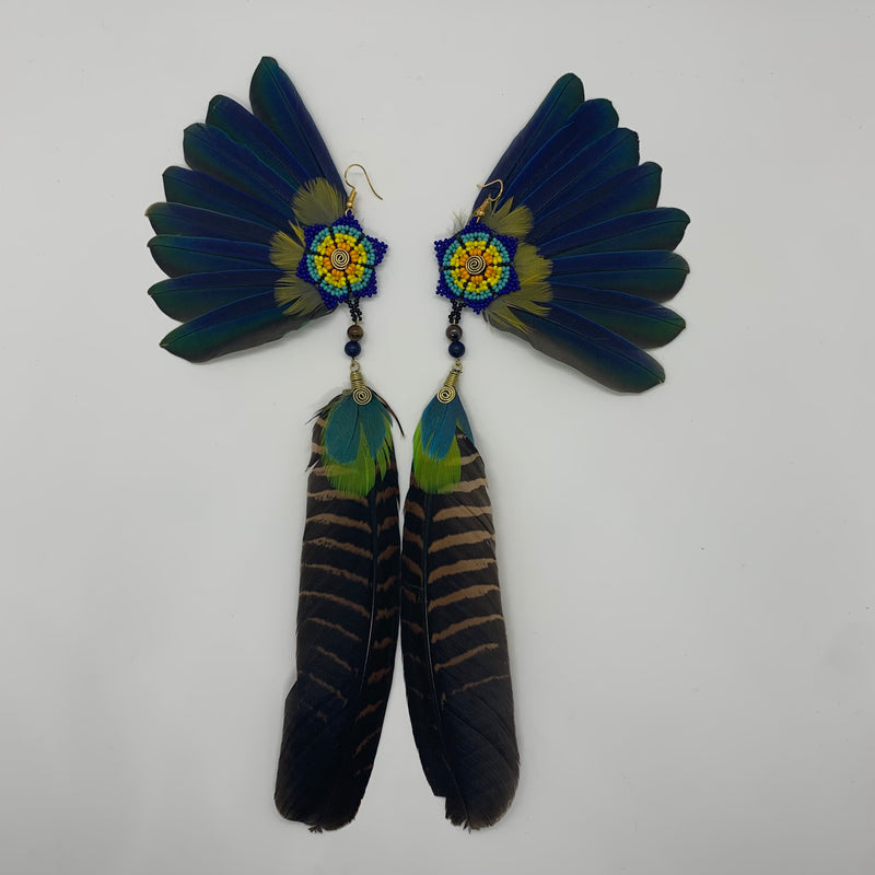 Feather Wing Earrings w Beaded flower 7