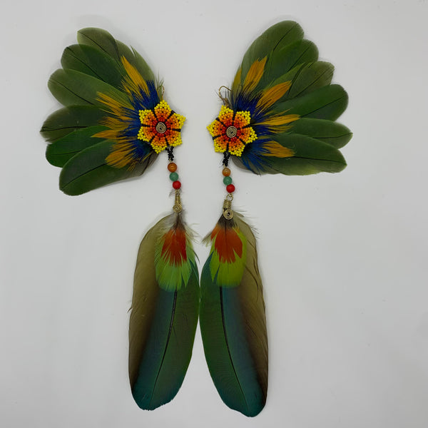 Feather Wing Earrings w Beaded flower 5