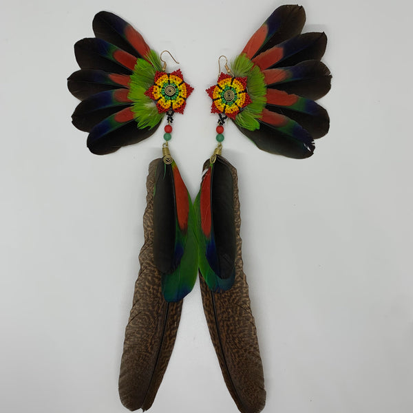 Feather Wing Earrings w Beaded flower 22