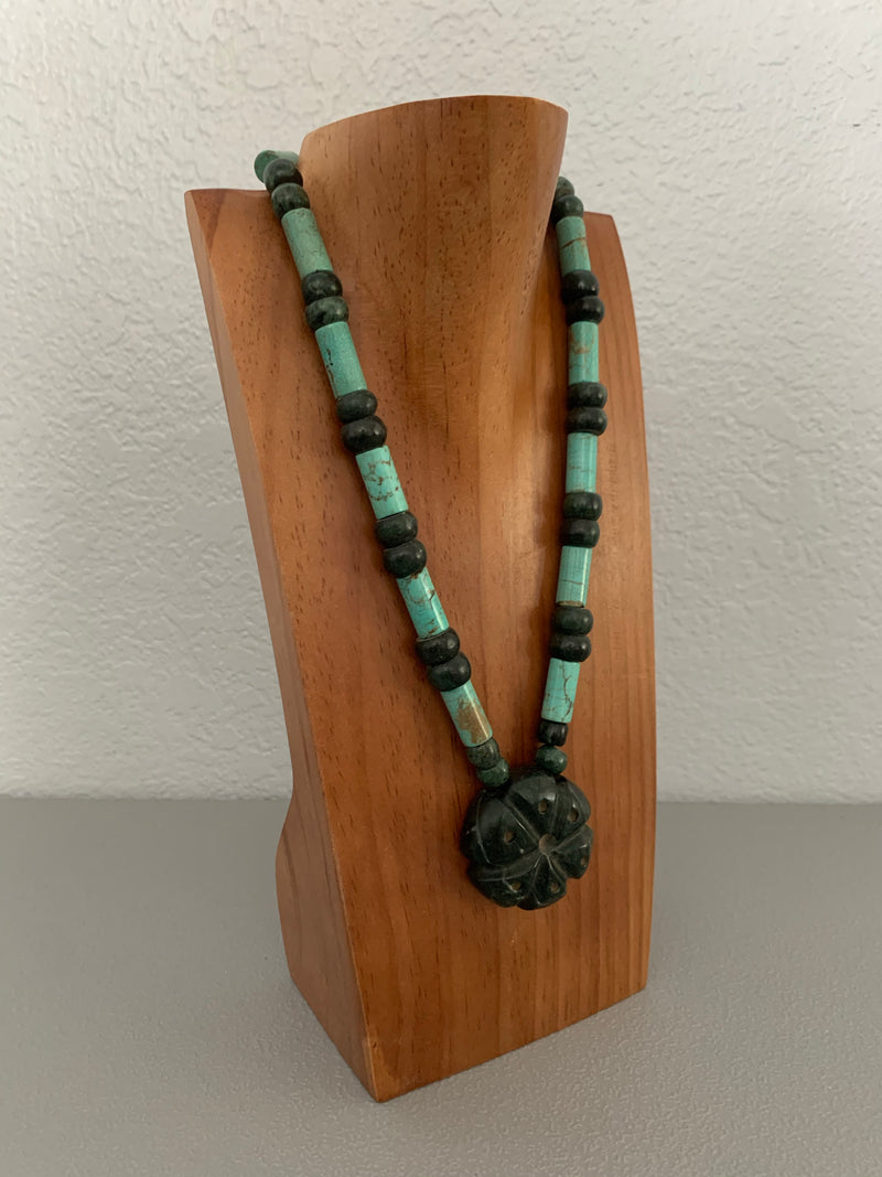 Necklace - Turqouise and Jade Beads n peyote pendent