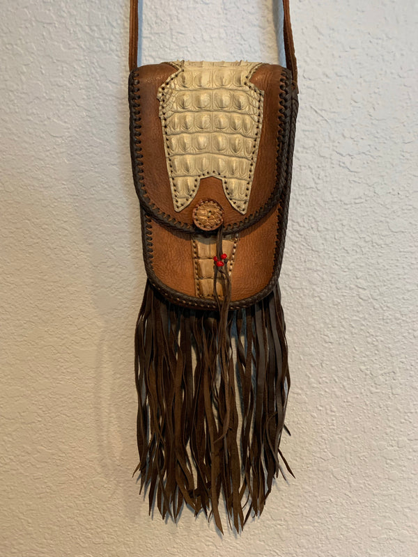 Hand made leather alligator skin bag
