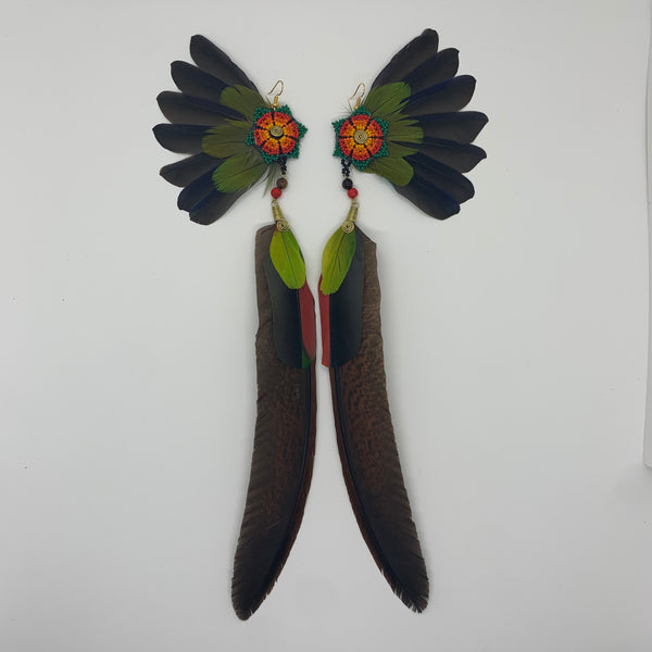 Feather Wing Earrings w Beaded flower 8