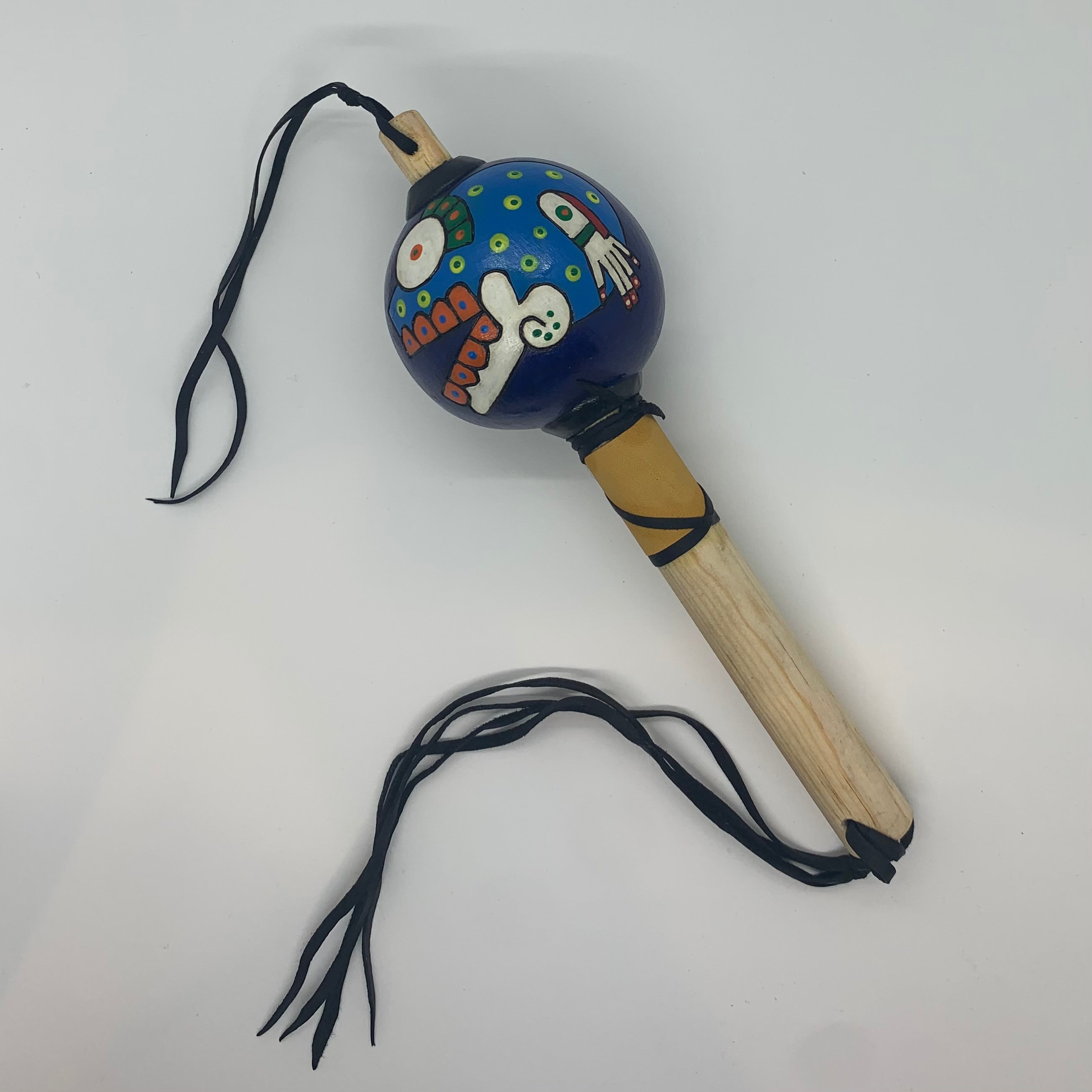 Aztec Dance Rattle painted 15 – Tochtli Cultural Wear