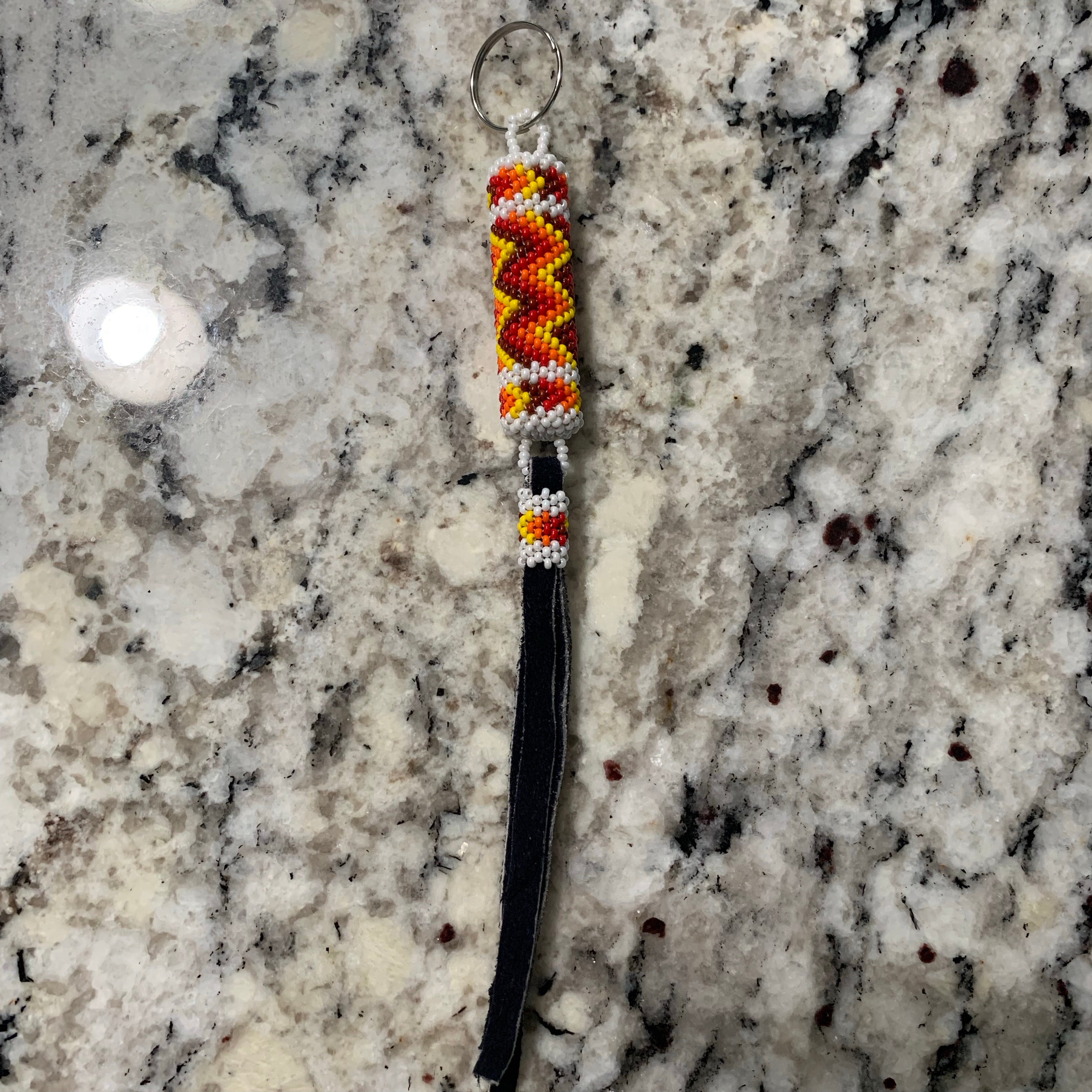 Beaded n leather keychain 13