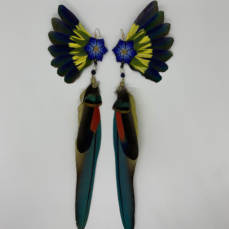 Feather Wing Earrings w Beaded flower 48