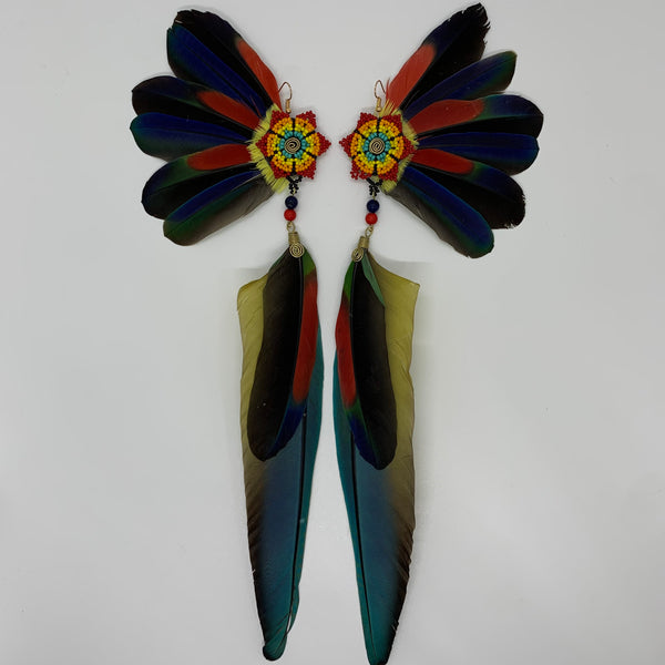 Feather Wing Earrings w Beaded flower 43