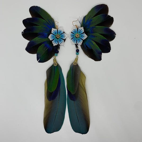 Feather Wing Earrings w Beaded flower 23