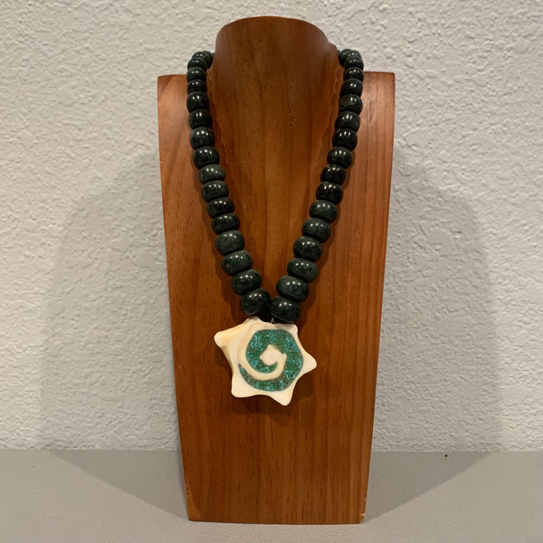 Necklace - Guatamala Jade w Enlayed shell 19