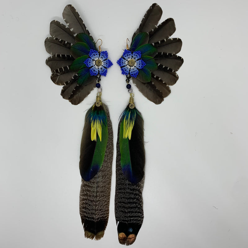Feather Wing Earrings w Beaded flower 46