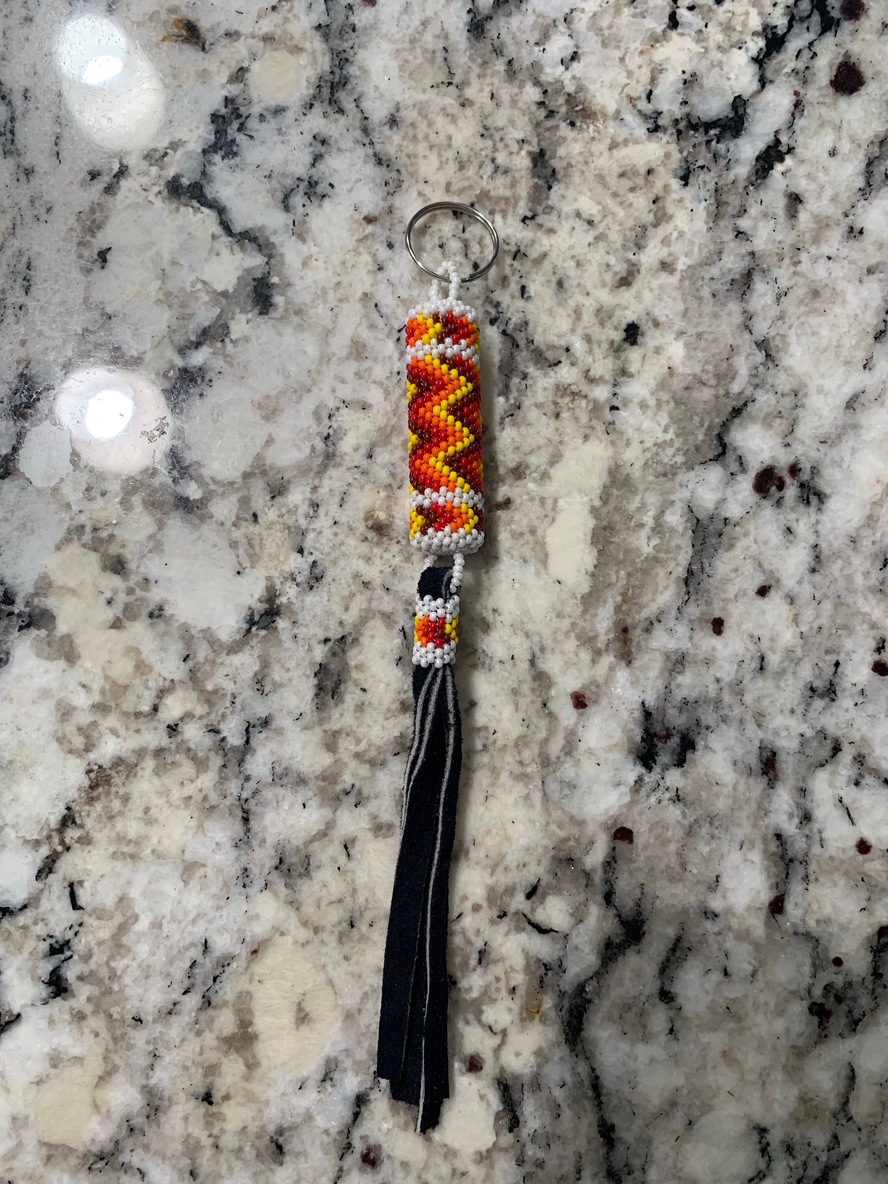 Beaded n leather keychain 15
