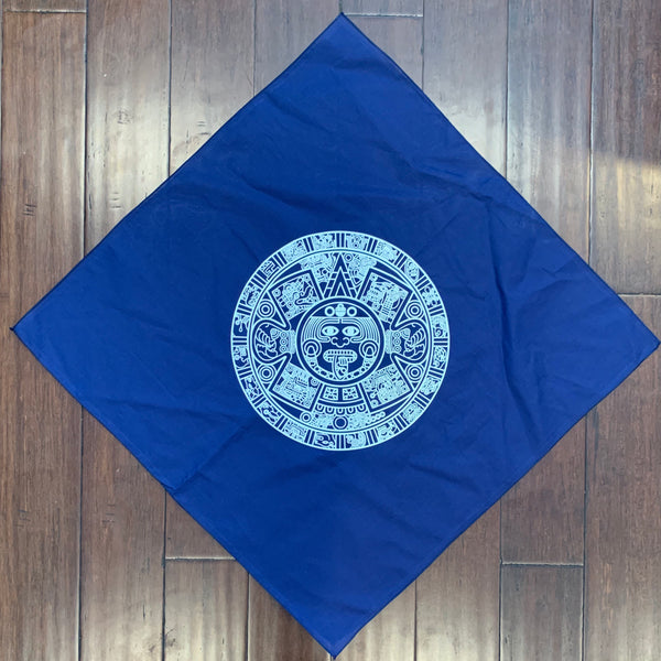 Bandana - Aztec Calendar - blue 27” x 27”
