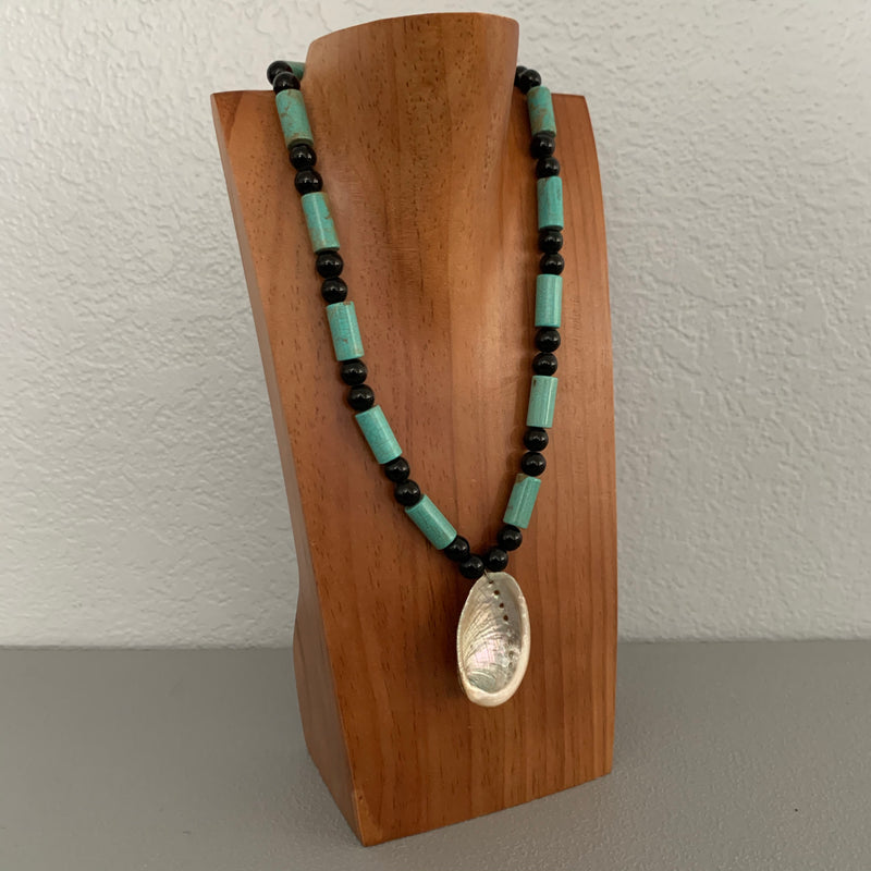 Necklace - Turqouise and Onyx w abalone