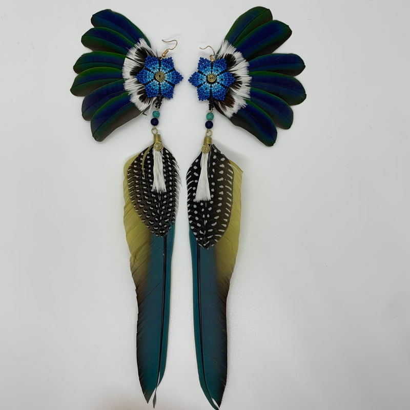 Feather Wing Earrings w Beaded flower 42