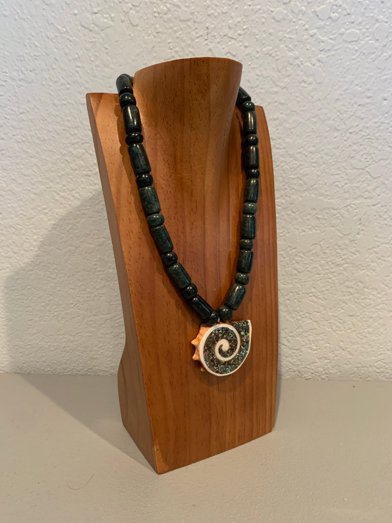 Necklace - Guatamala Jade w Enlayed shell 7