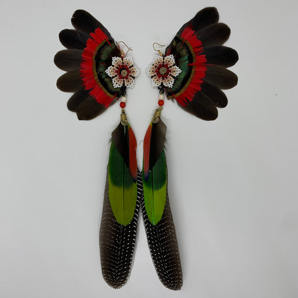 Feather Wing Earrings w Beaded flower 25