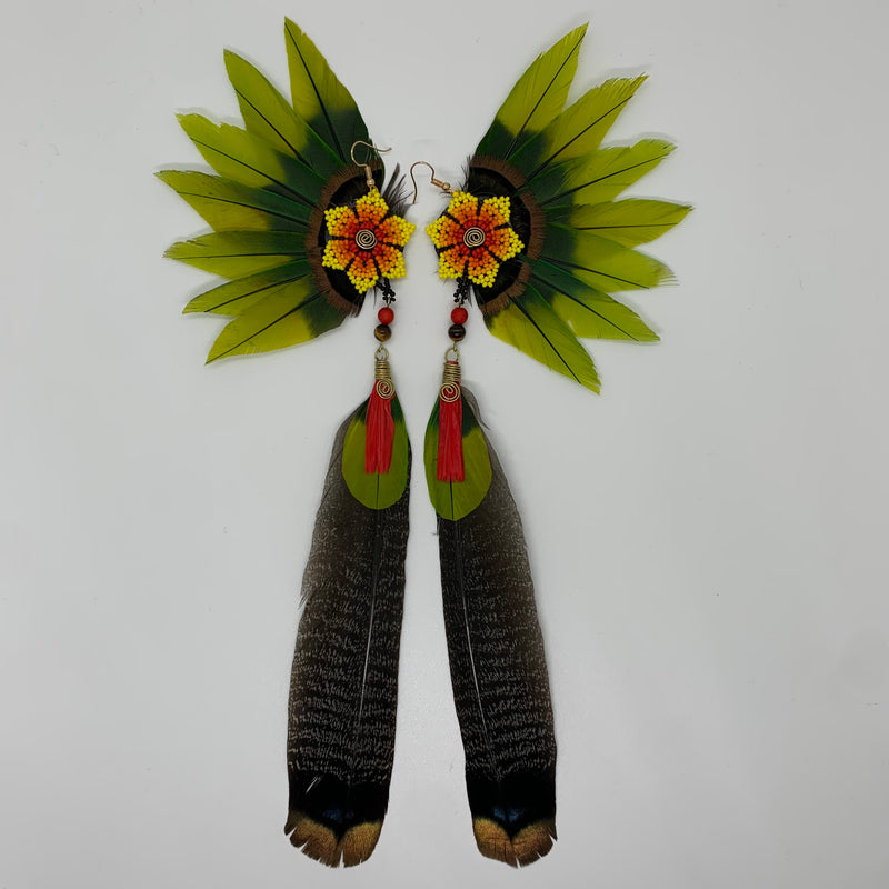 Feather Wing Earrings w Beaded flower 38
