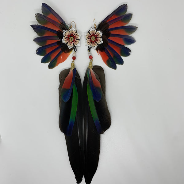Feather Wing Earrings w Beaded flower 41