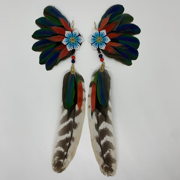 Feather Wing Earrings w Beaded flower 35