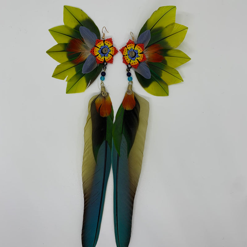 Feather Wing Earrings w Beaded flower 45