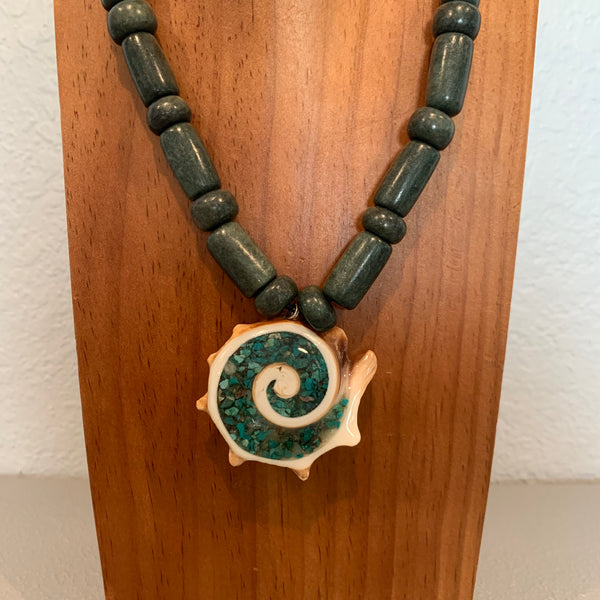 Necklace - Guatamala Jade w Enlayed shell 15