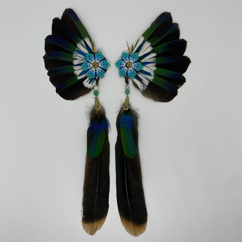 Feather Wing Earrings w Beaded flower 29