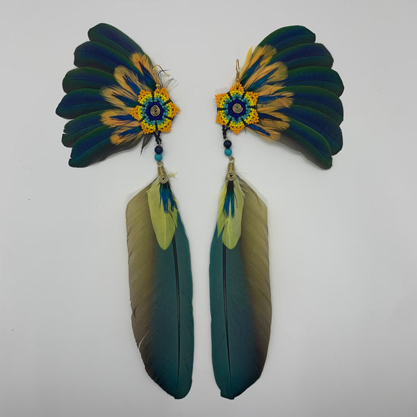 Feather Wing Earrings w Beaded flower 11