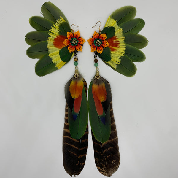 Feather Wing Earrings w Beaded flower 33