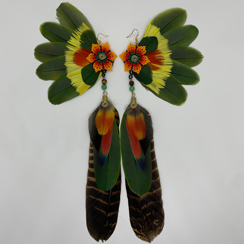 Feather Wing Earrings w Beaded flower 33