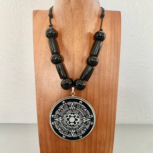 Necklace - Obsidian Nahui Ollin