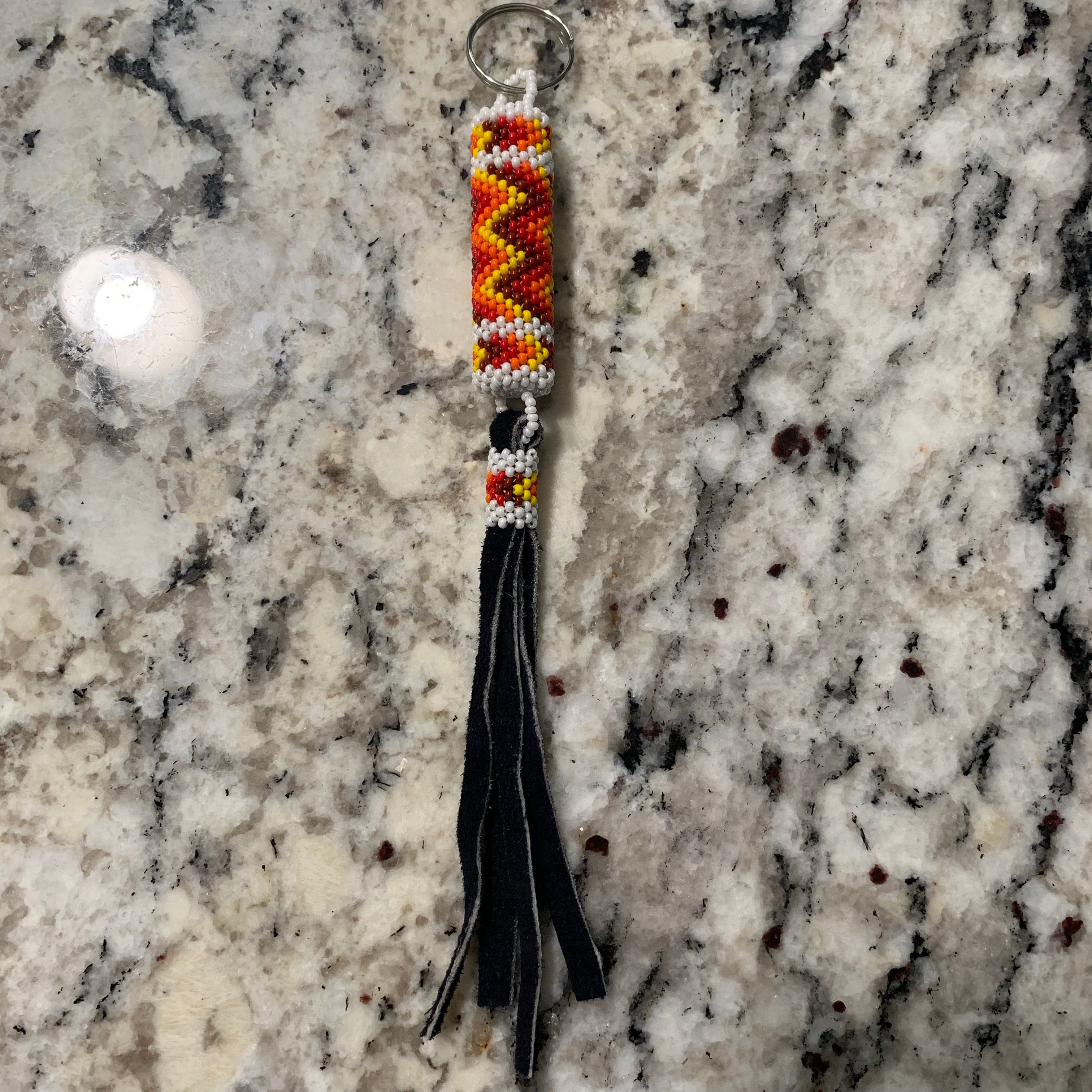 Beaded n leather keychain 3