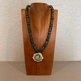 Necklace - Guatamala Jade w Enlayed shell 16