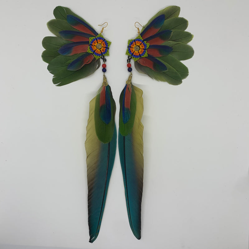Feather Wing Earrings w Beaded flower 20