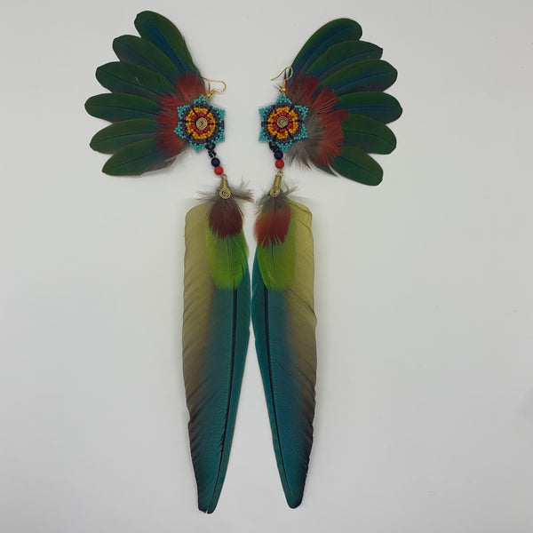 Feather Wing Earrings w Beaded flower 6