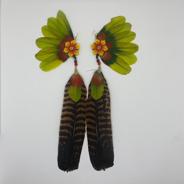 Feather Wing Earrings w Beaded flower 12