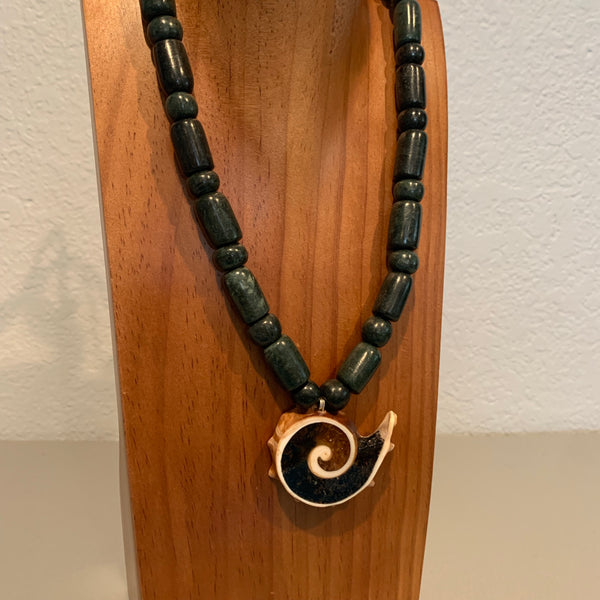 Necklace - Guatamala Jade w Enlayed shell 9