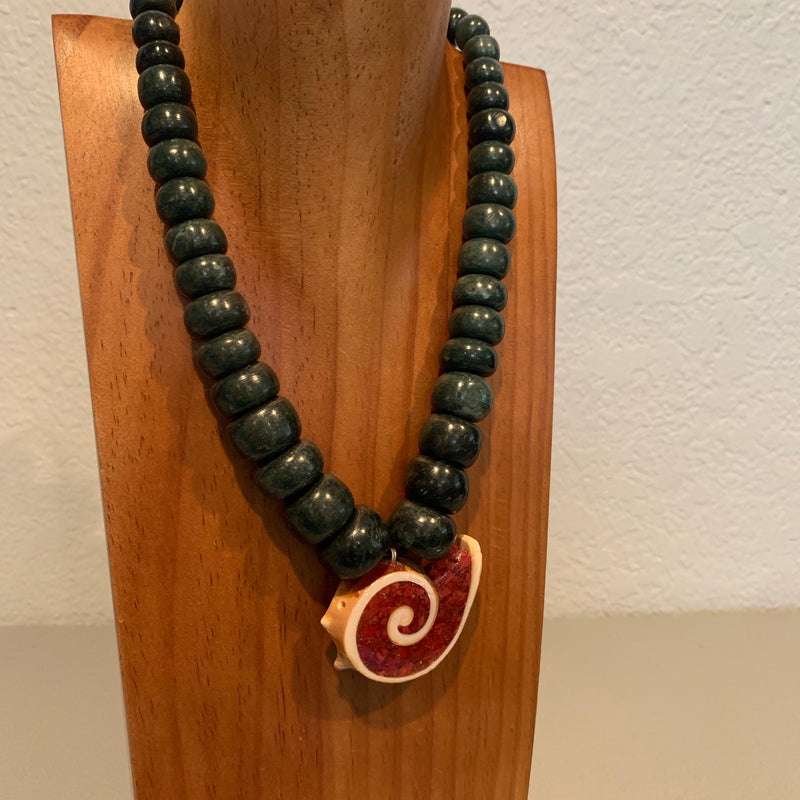 Necklace - Guatamala Jade w Enlayed shell 8