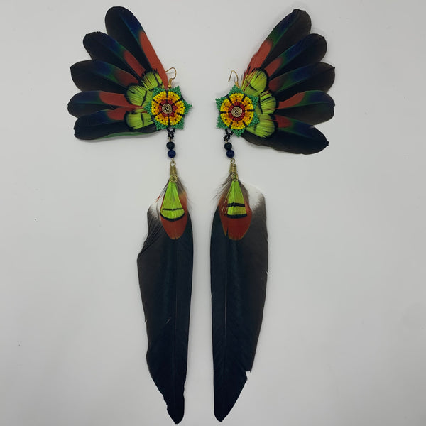 Feather Wing Earrings w Beaded flower 9
