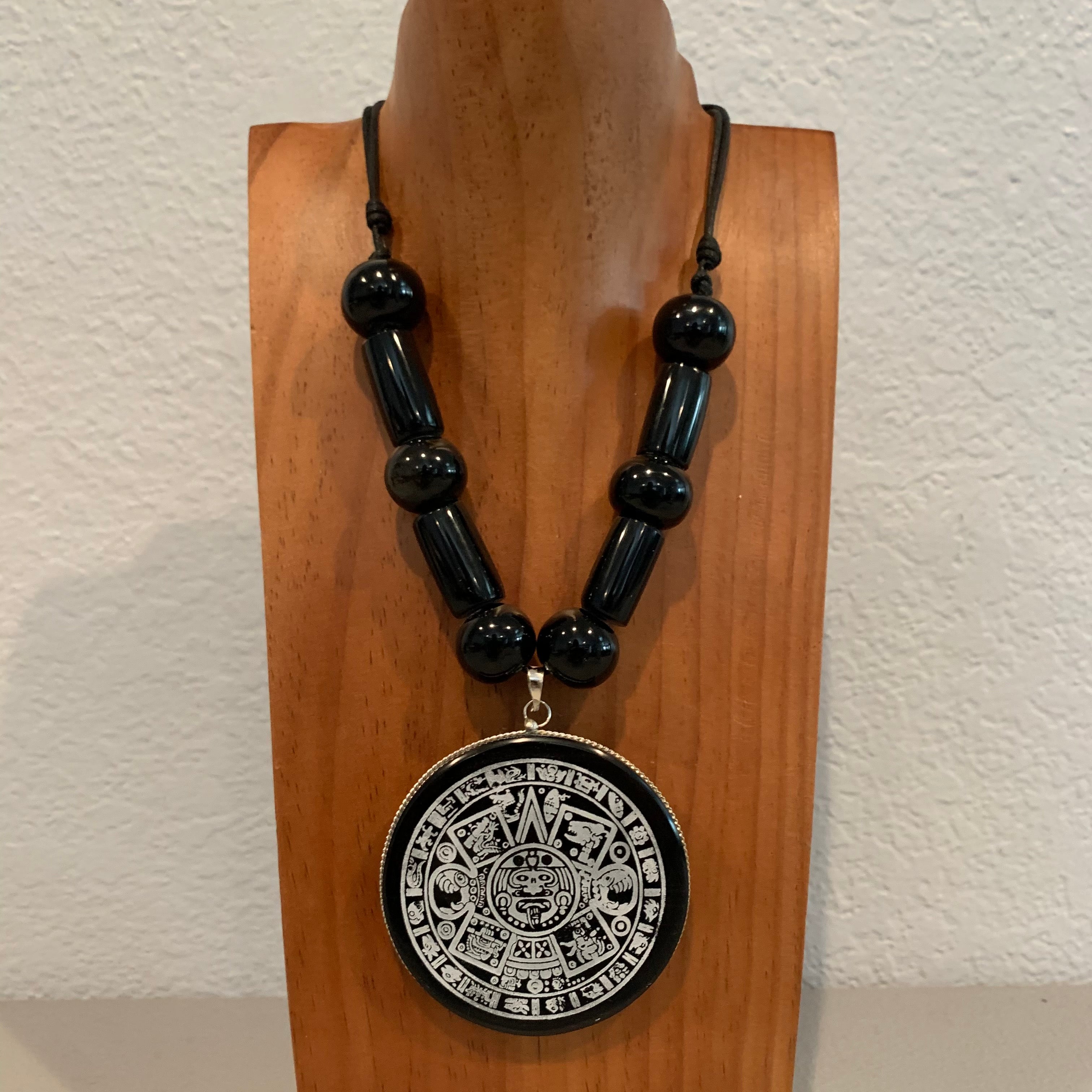 Necklace - Obsidian Aztec Calendar