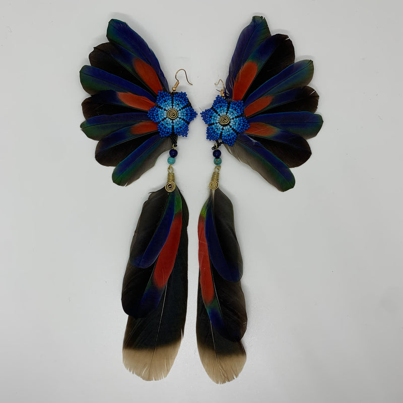 Feather Wing Earrings w Beaded flower 40