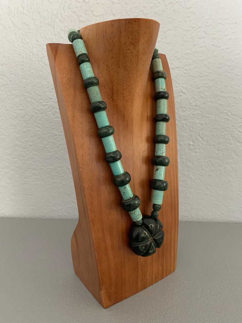 Necklace - Turqouise and Jade w peyote 2