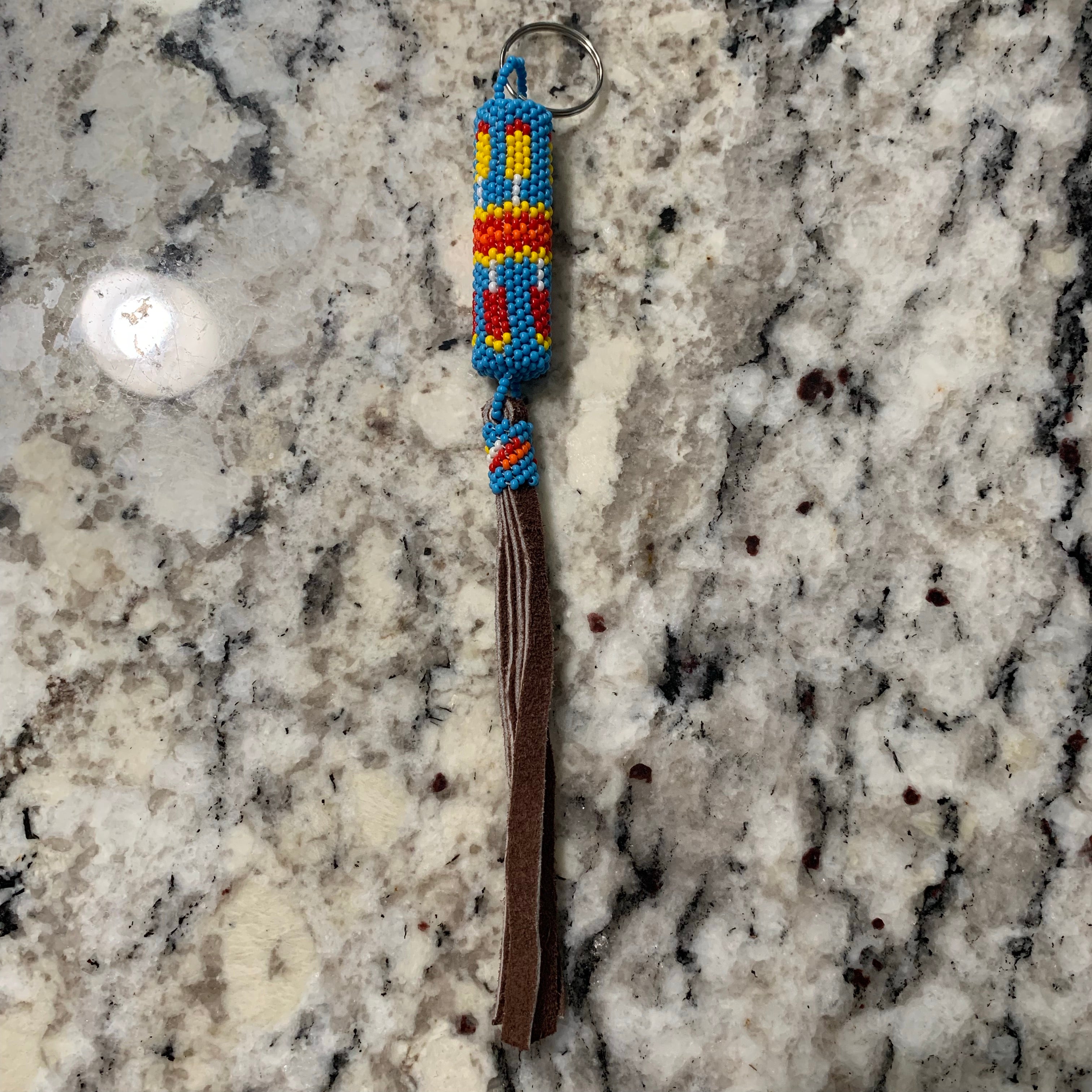 Beaded n leather keychain 14
