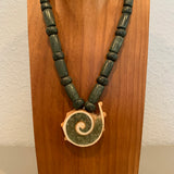 Necklace - Guatamala Jade w Enlayed shell 18