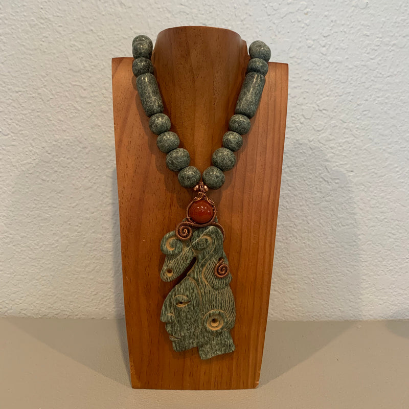 Necklace - Jade beads and Ixchel pendent