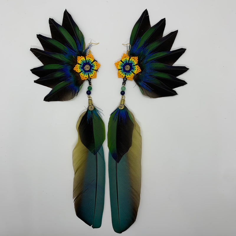 Feather Wing Earrings w Beaded flower 19