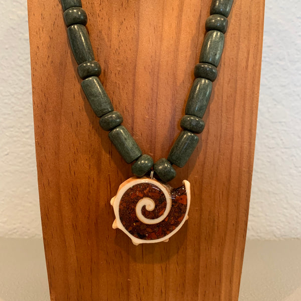 Necklace - Guatamala Jade w Enlayed shell 17