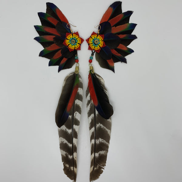 Feather Wing Earrings w Beaded flower 21