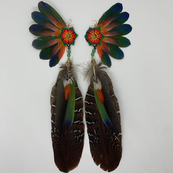Feather Wing Earrings w Beaded flower 28