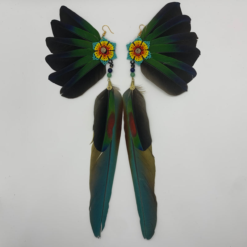 Feather Wing Earrings w Beaded flower 18
