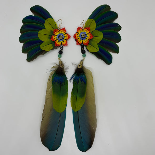 Feather Wing Earrings w Beaded flower 26